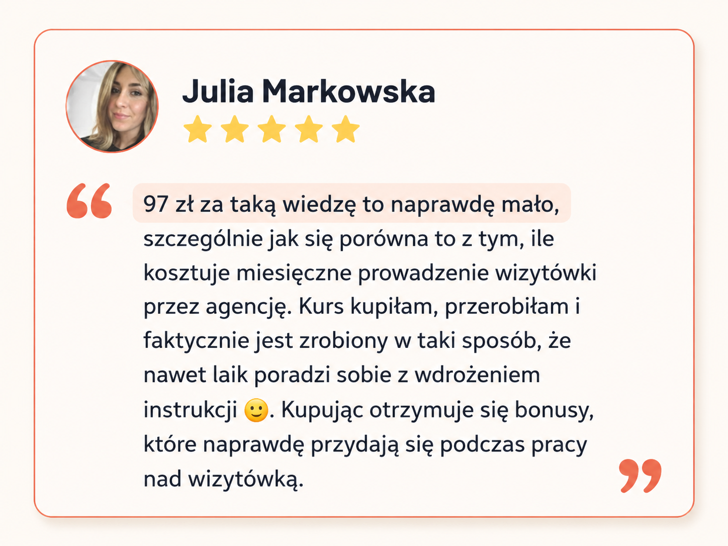 Opinia kursantki Julii Markowskiej – 5 gwiazdek